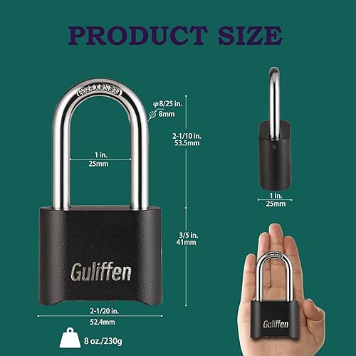 Miniatura 2 de Paquete de 2 candados combinados resistentes a la intemperie, cerradura de combinación para exteriores con grillete largo para puerta, valla,