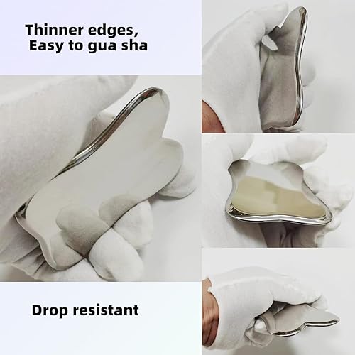 Miniatura 3 de DOLOVIN Masaje facial de acero inoxidable Gua Sha, herramientas faciales Gua Sha y herramienta de masaje de raspado corporal para terapia de