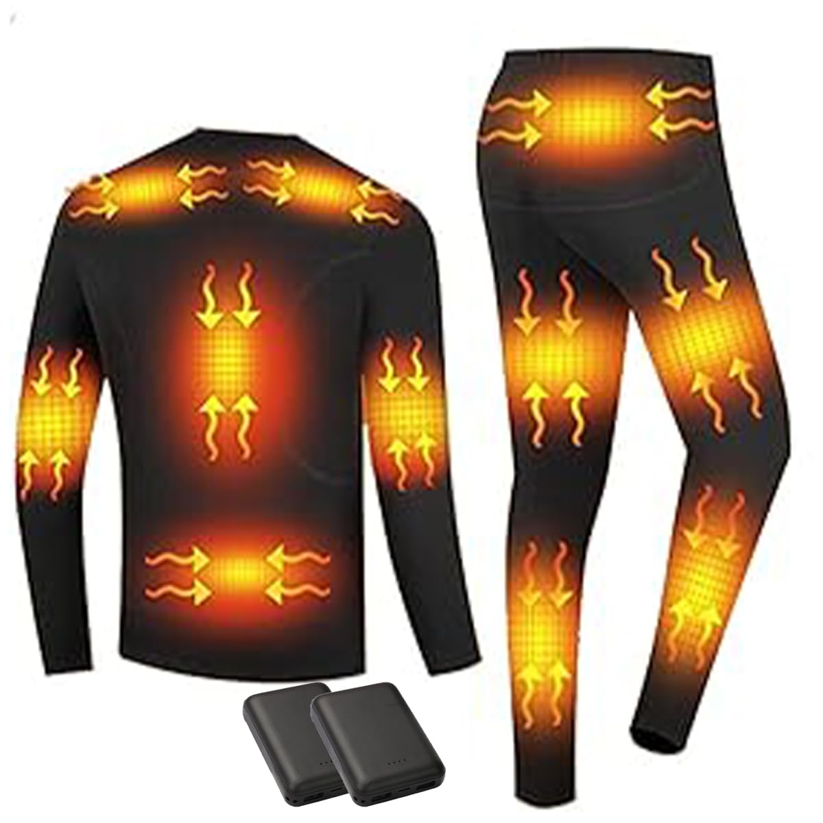 Conjunto de Ropa Interior térmica para Hombre, Camiseta y Pantalones con calefacción eléctrica y Fuente de alimentación USB de 10000 mAh para Acampar al Aire Libre.