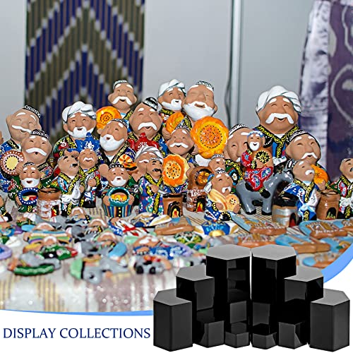 Image of Jetec 24 Pcs Hexagonal Jewelry Display Risers Hexagonal Market Display Risers Stands Acrylic Showcase Acrylic Stand for Jewelry Model Figures Decoration, 6 Sizes (Black)