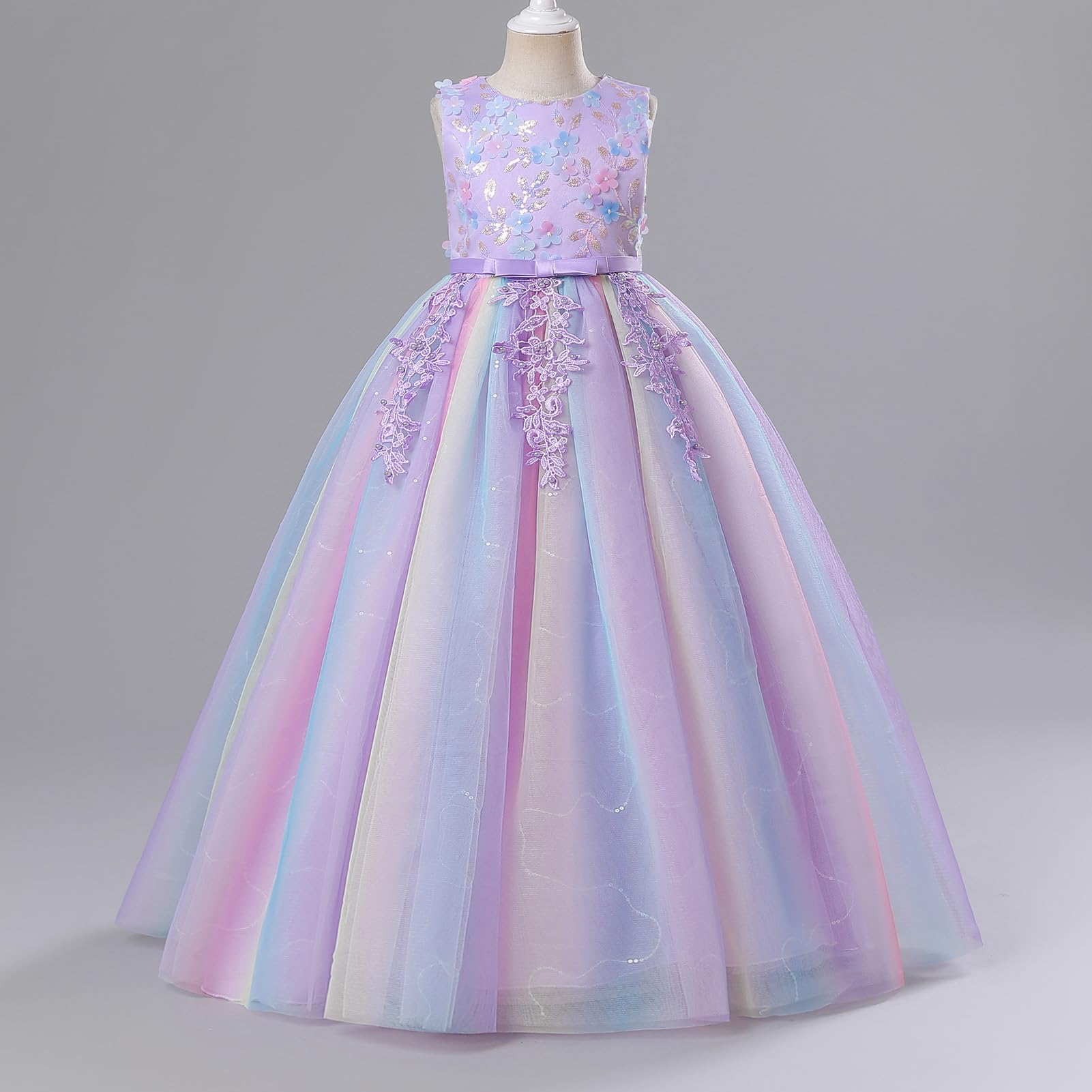 Blumenmädchenkleider Ärmelloses Pailletten Blume Tutu Prinzessin Kleid Elegantes Party Langes Abendkleid Baby Mädchen A-Linie Tüll Gwon Hochzeit Geburtstag Festzug Kleid
