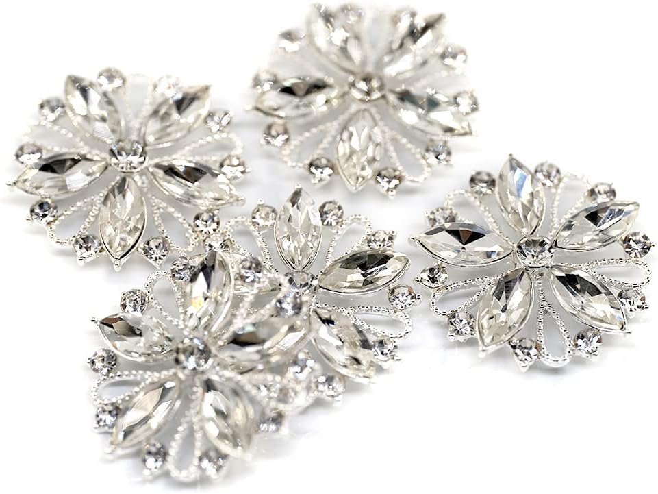 10 pcs Silver Hollow Metal Flower Rhinestone Petals Sewing Coat Buttons -40mm -11/2" - Image 6