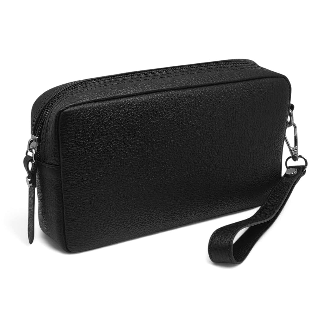 FAST WORLD SHOPPING Bolso de muñeca de piel auténtica, bolso de hombre con asa extraíble, riñonera de mano fabricada en Italia, bolsa con asa bajo los brazos, oficina, viaje casual, 22 x 12 x 5 cm
