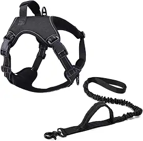 Coleira Peitoral Power + Guia Elástica Cachorro MADOG Tamanho:G;Cor:Preto