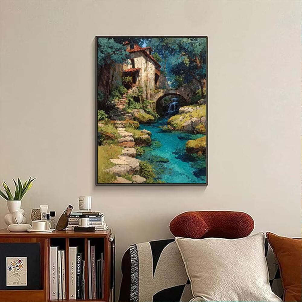Krajobrazy Rzeki I Lasy Diamentowe Malowanie Dorosłych Zestawy, 5D Okrągłe Diamenty Malarstwo Dzieci Malarstwo, Diamant Art Haft Cross Stitch Obrazy, Mozaika Sztuka Do Dekoracji Ściany 70x90cm hJ8388