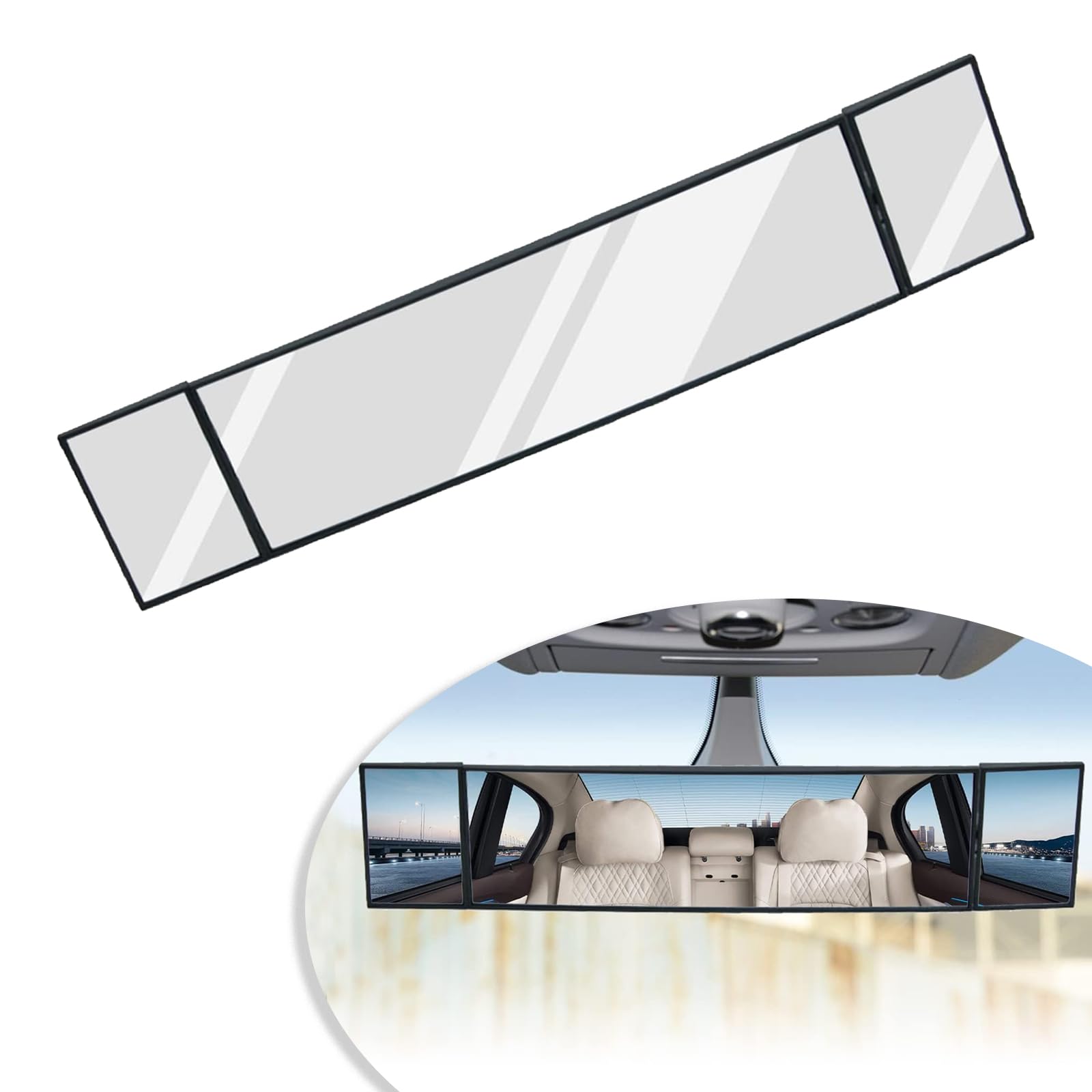 1 PC Car Rear View Mirror, Wide Angle Mirror, Tri-fold Curved Mirror, Adjustable Clip-on Rearview Mirror, HD Reversing Mirror, Universal for Most Cars, Trucks (Transparent)