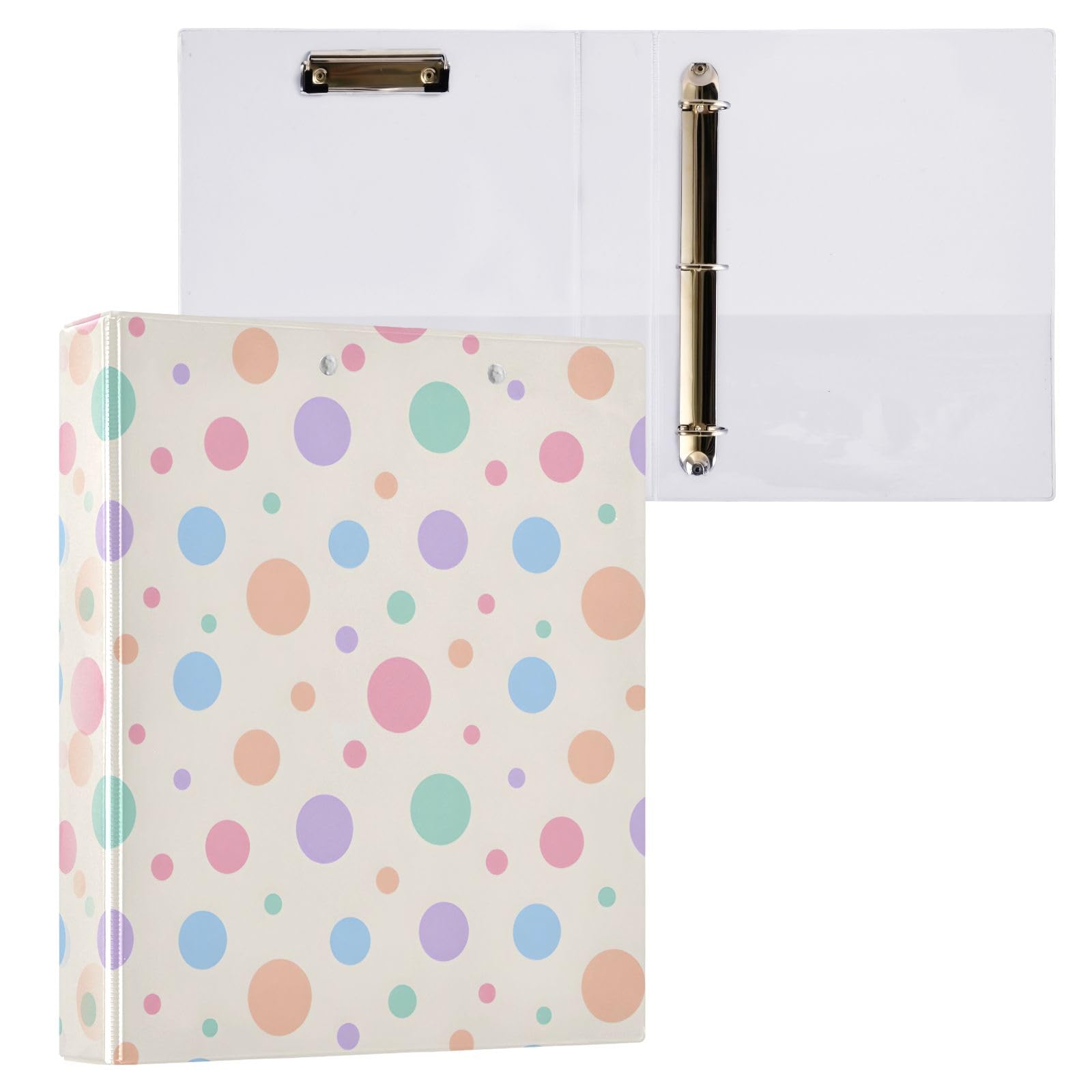 Raccoglitore a 3 anelli con motivo a pois colorati da 3,8 cm, contiene 200 fogli, 3 raccoglitori ad anelli con clip in metallo antiscivolo
