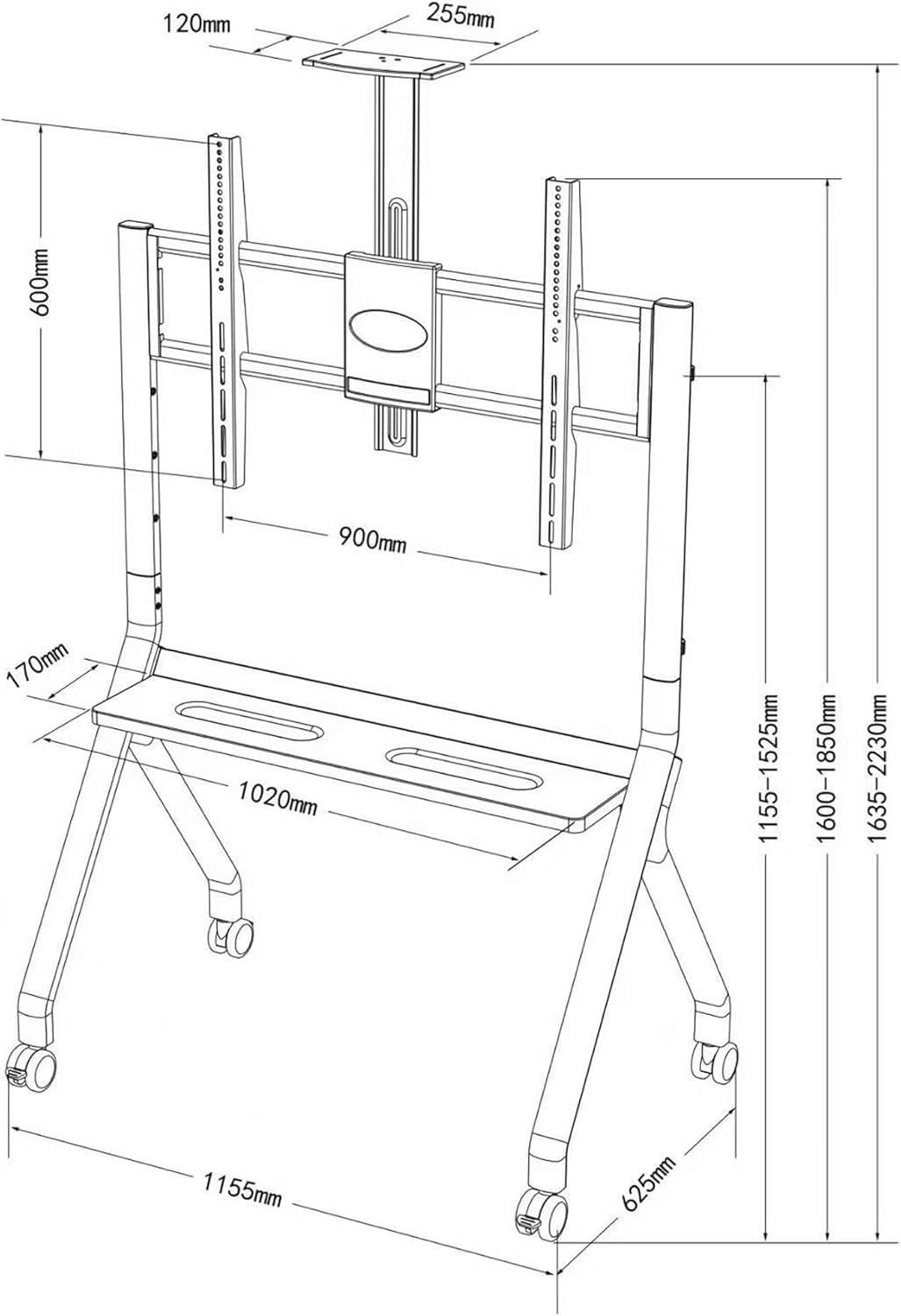Smart Board Stand For 55" - 86" Smart Whiteboard, Adjustable Mobile Stand with Lockable Wheels for Home, Office, Classroom and Versatile Use