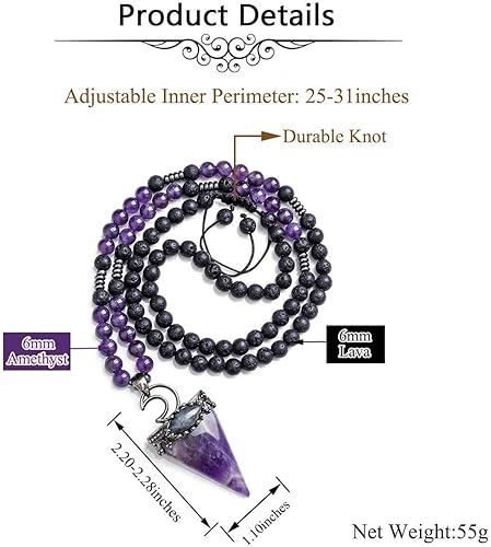 Miniatura 9 de Jovivi - Péndulos de cristal curativo de aguamarina natural para la adivinación de Dowsing 6 hechos con punta hexagonal + collar de péndulo de