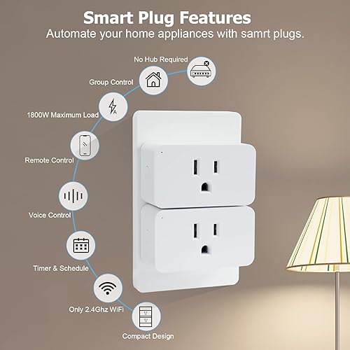 Miniatura 6 de Paquete de 4 enchufes inteligentes WiFi, enchufes inteligentes que funcionan con Google Home para control de voz, enchufe de salida inteligente con