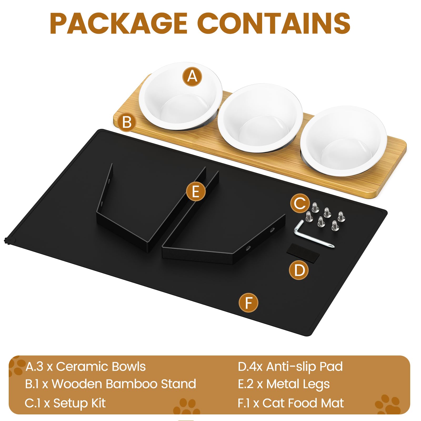 Lannvan Comedero Gato Elevado, 3X Comedero Perro, Comederos para Gatos Inclinado 15° Ceramica con Antideslizante Alfombrilla, Cuenco Gato Antivómitos, Comederos y Bebederos para Gatos y Perros Pequeño