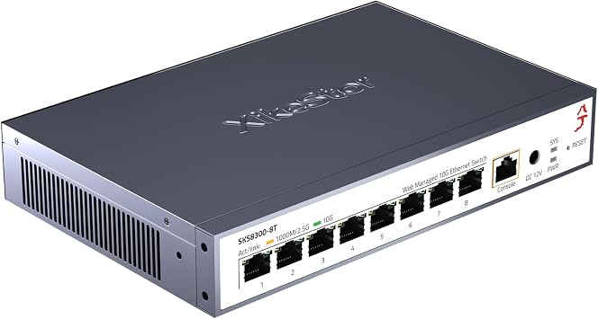 L3 Managed 8 Port 10G Ethernet Switch, 10Gb Network Switch with 8X RJ45 Ports, DHCP/OSPF/BGP/RIP/VLAN/ACL/LACP/ARP/IGMP Supported, Built-in Smart Fan, Desktop/Wall-Mount