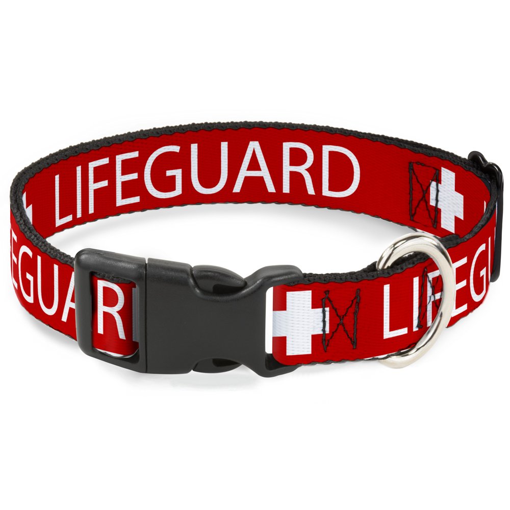 Buckle-Down Plastic Clip Collar - LIFEGUARD/Logo Red/White - 1" Wide - Fits 15-26" Neck - Large