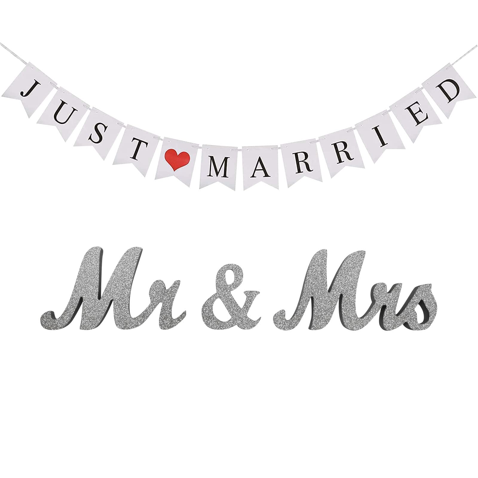 Amazon.com: Sign Just Married Banner Mrs Signs for Wedding Table Wooden  Letters for Sweetheart Table Photo Props Wedding Decorations Glass  Ornaments White Lighted Peacock Outdoor Decoration (C, One Size) : Home &