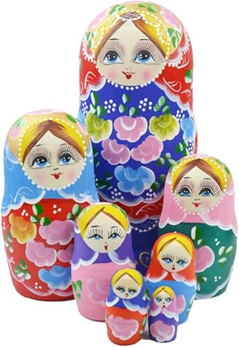 JGATW Muñecos de anidación de 7 piezas Matryoshka hermosas y lindas muñecas de anidación para niñas, muñecas de deseos de madera, juguete ruso, gran