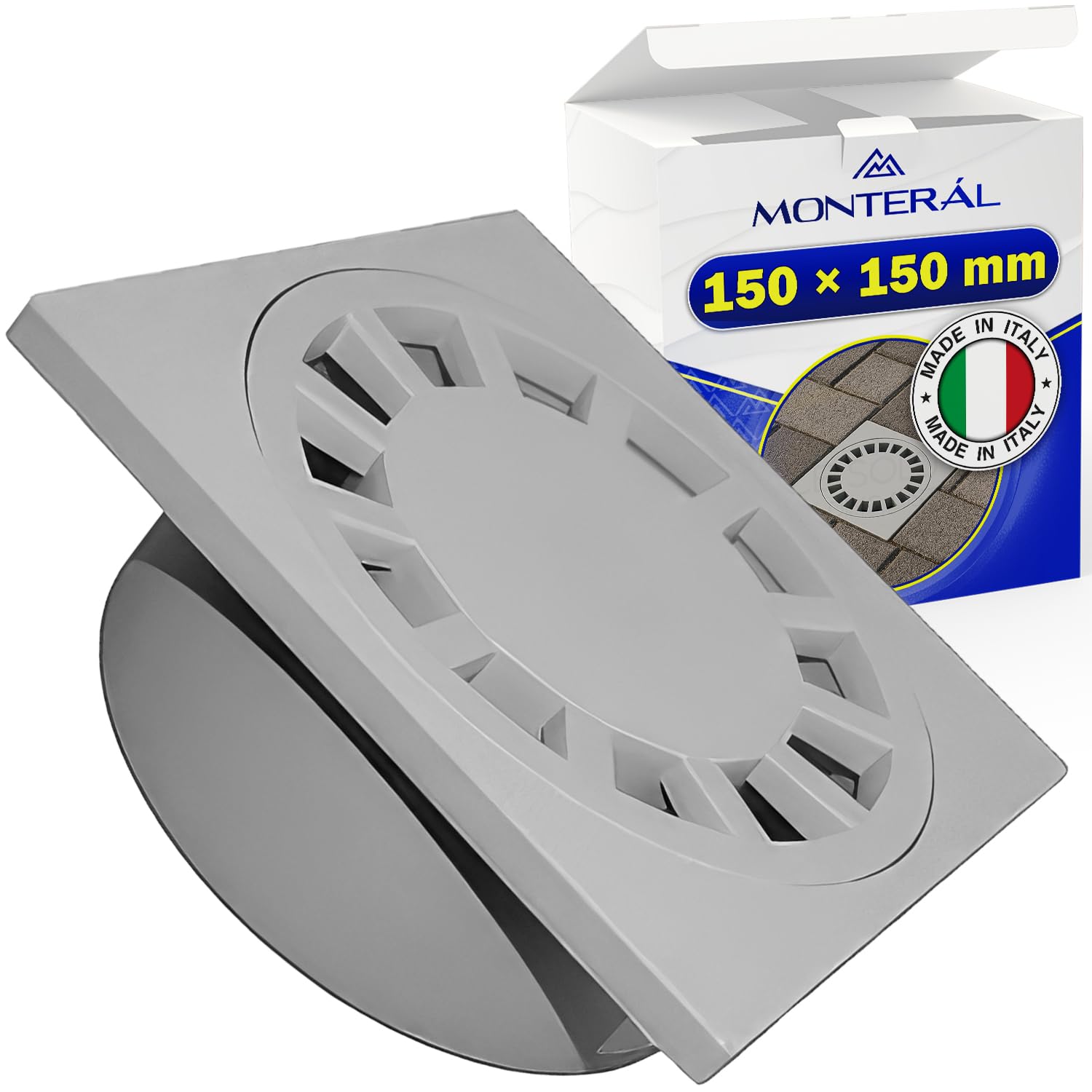 Chiusino Sifonato 150 x 150 mm con Uscita Verticale - Realizzato in Plastica - Garanzia di 10 Anni - MADE IN ITALY - MONTERAL