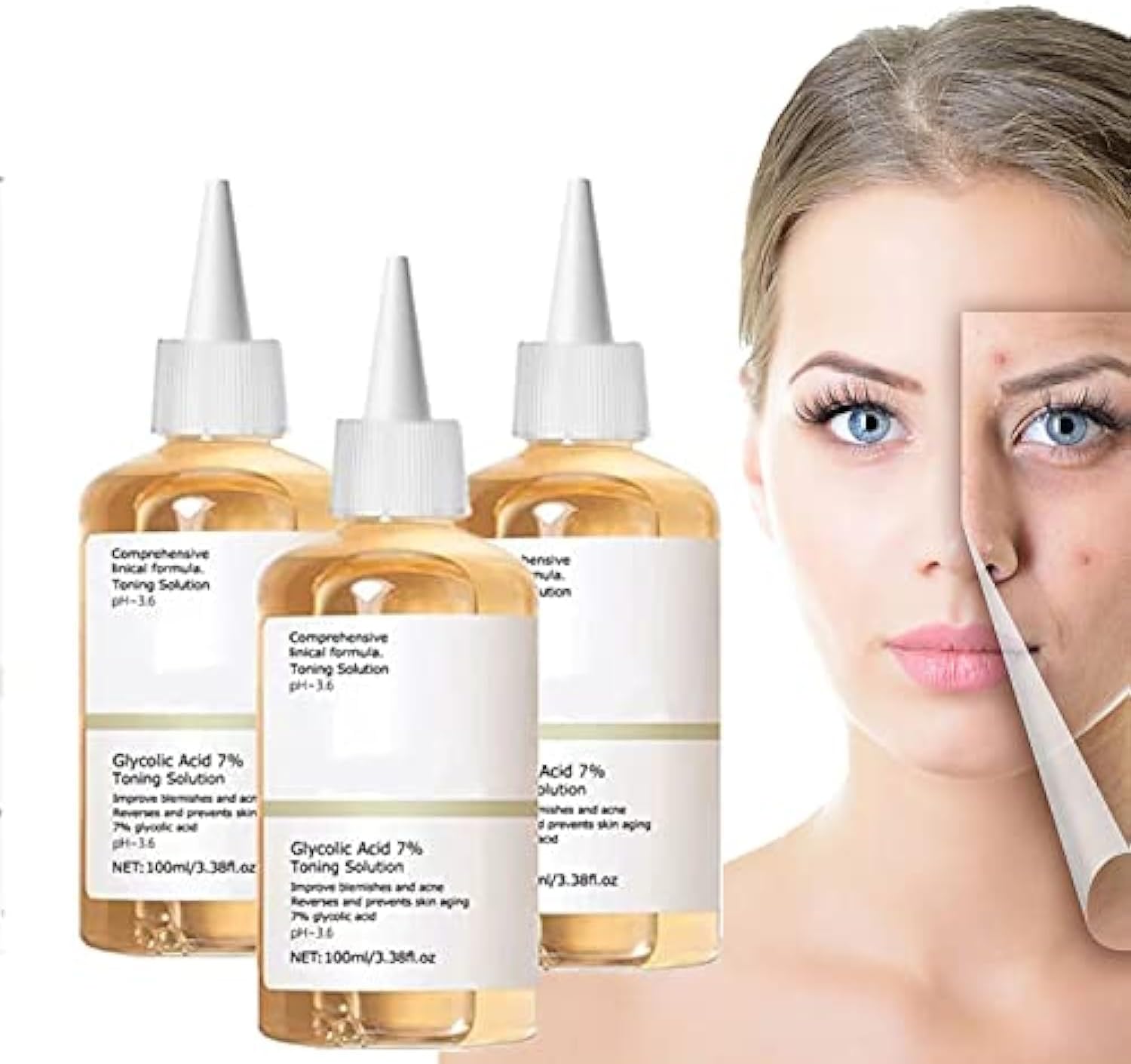 BOTOWI BOTOWI Glycolic Acid 7% Toning Resurfacing Solution, Glycolic Acid Solution,Glycolic Sour Lotion,Back Acne Treatment, Facial Exfoliation Astringe Pores, Prevent Skin Aging (3PCS), 100 ml