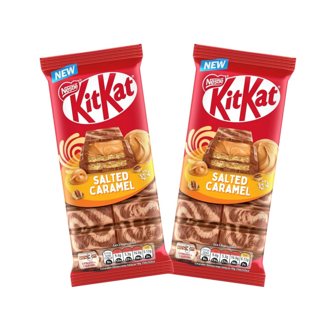KitKat Salted Caramel Sharing Bar – Crispy Wafer with Salted Caramel Filling Covered in Caramel Milk Chocolate Swirls 99g Bar
