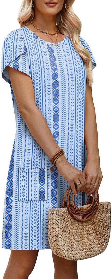 OFEEFAN Womens Summer Dresses 2026 Tulip Petal Short Sleeve Crew Neck Casual Dresses with Pockets S-3XL - Image 4