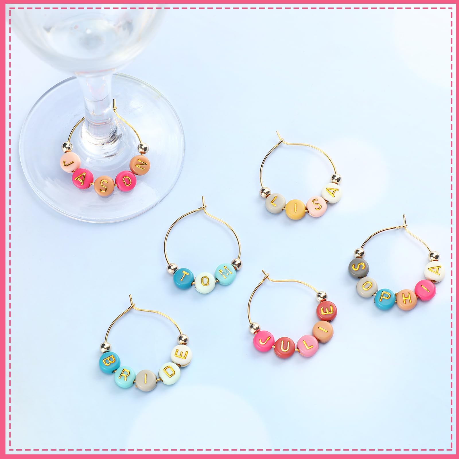 Libby's Market Place 6x Handgefertigte Wein Glas Charms Für Mädchen – Mit Perlen, Ø 2,5 Cm, In Geschenktasche