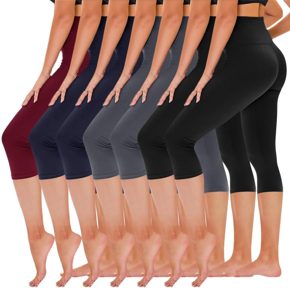 TNNZEET 7 Pack Leggings for Women - High Waisted Yoga Pants with Pockets Black Leggings Women Full Length & Capri