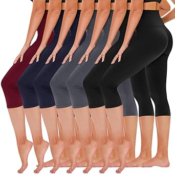 TNNZEET 7 Pack Leggings for Women - High Waisted Yoga Pants with Pockets Black Leggings Women Full Length & Capri