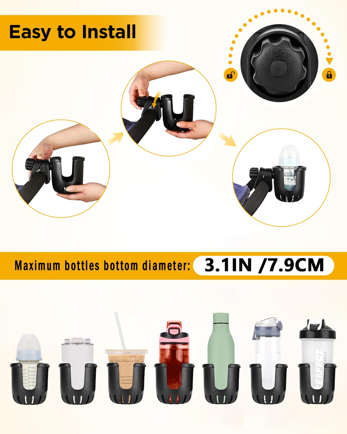 Lot De 2 Porte-gobelets Universels Pour Poussette, Chariot Ou