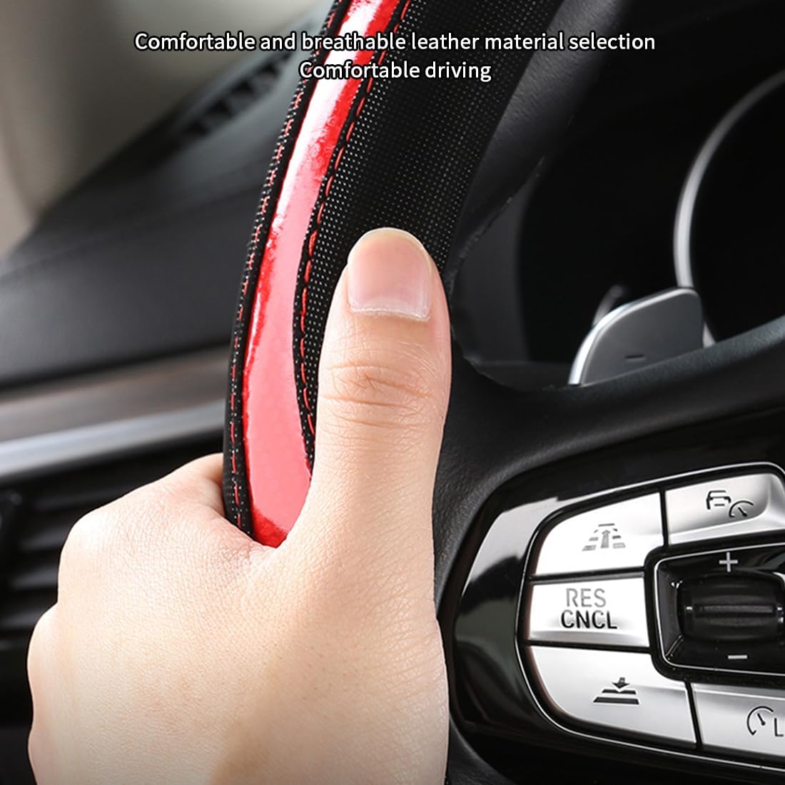Leather Stitching Creative Steering Wheel Cover Carbon Brazing All Season Usable Car Interior Color Contrast Handle Cover Red