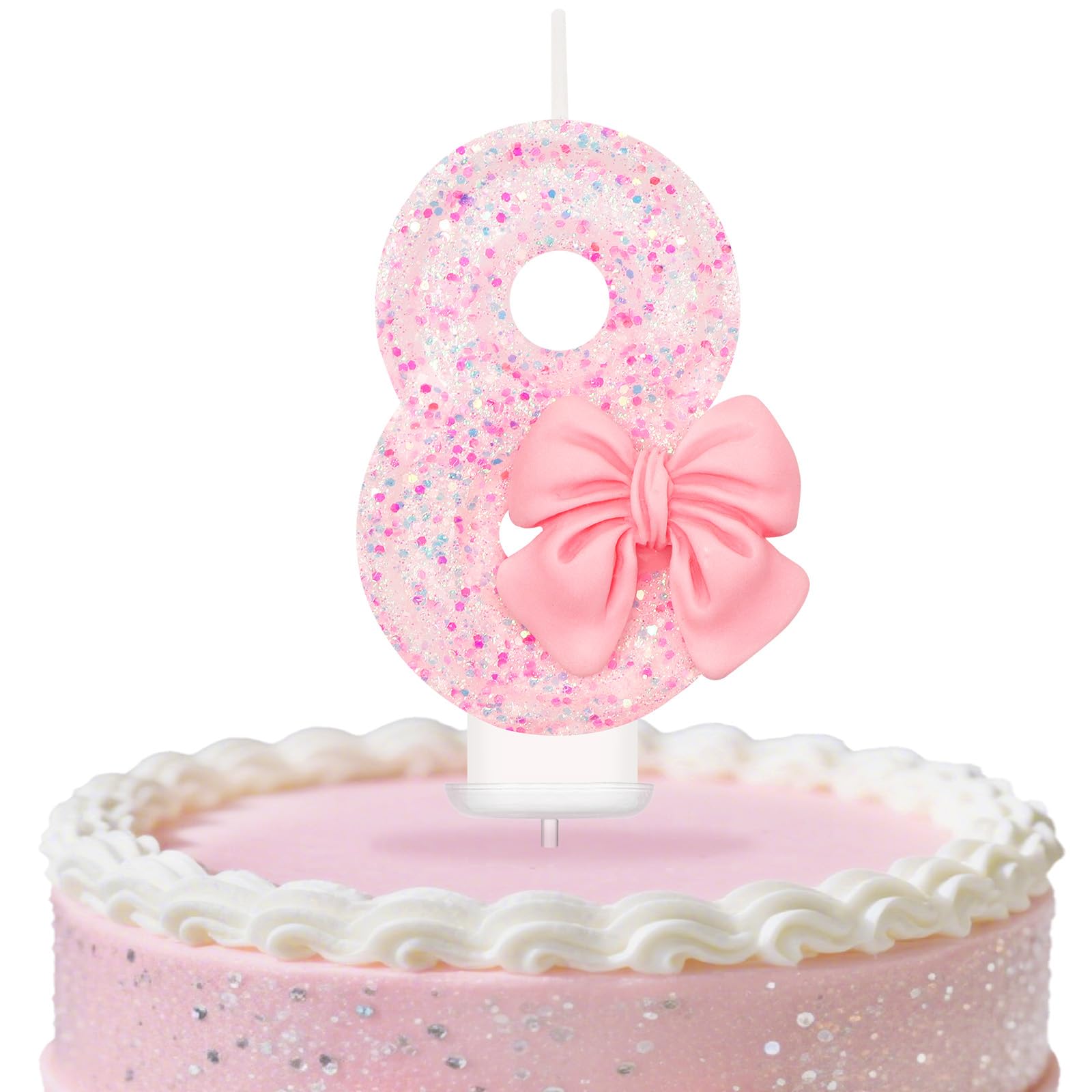 Pink Bow Birthday Candles, 8th Birthday Candle for Pink Birthday Decorations, Number 8 Candle Cake Topper Decoration, Cake Candles for Boys and Girls Theme Party Supplies