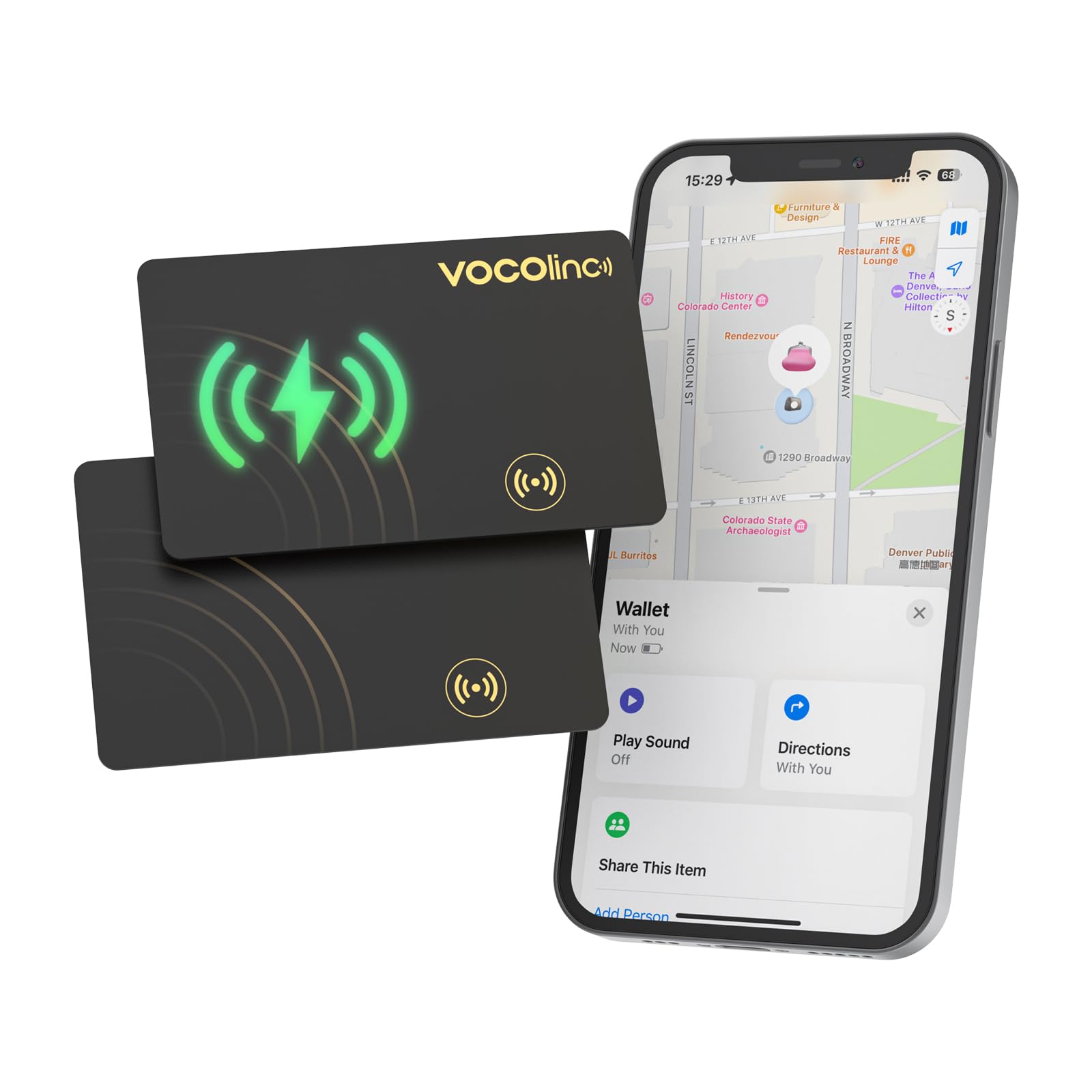 [Apple MFi Certified] VOCOlinc Air Card Tag Rechargeable Wallet Tracker 1.6mm 2 Pack, Item Finder Work with Apple Find My APP (iOS Only, Android not Supported), Bluetooth Locator for Luggage, Suitcase-image-7