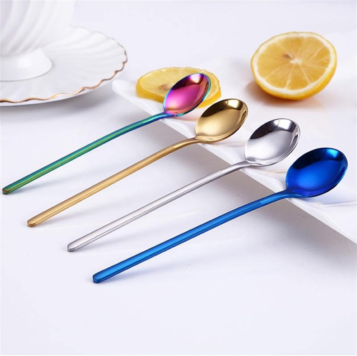 Coffee Scoops Vacuum Plating Stainless Steel Coffee Spoon Long Handle Tea Spoons Kitchen Hot Drinking Flatware Drop Shipping(Silver)
