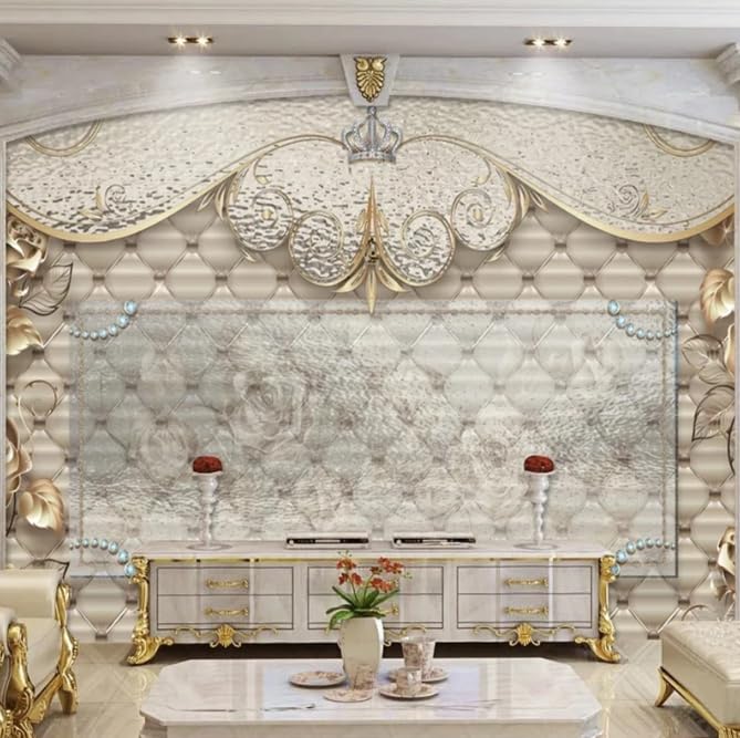 Papier peint salon TV 3D style européen relief bijoux doux chambre 250x175cm