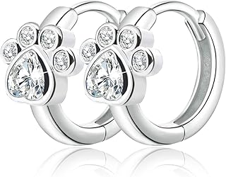 Earrings for Women 925 Sterling Silver CZ Small Hoop Cartilage Earring | Cubic Zirconia with Dog Cat Pet Puppy Paw Huggie Hoop Earring Hypoallergenic Piercing Jewelry