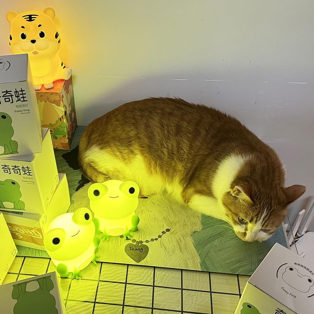 LED-Nachtlicht, niedlicher Frosch, Touch-Steuerung, weiches Silikon, tragbare Schlafzimmerlampe, Helligkeit einstellbar, nicht flackernd, augenschonend, warmes Licht, Typ-C USB