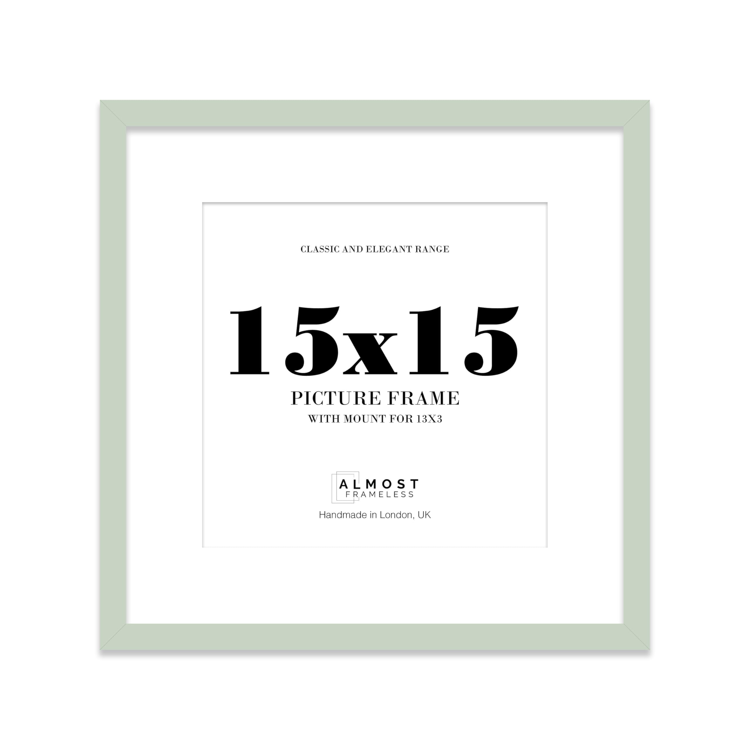 15x15 Mint Green Picture Frame with Mount for 13x13 Photos, Prints - Modern Square Wall Frame, 1 Pack