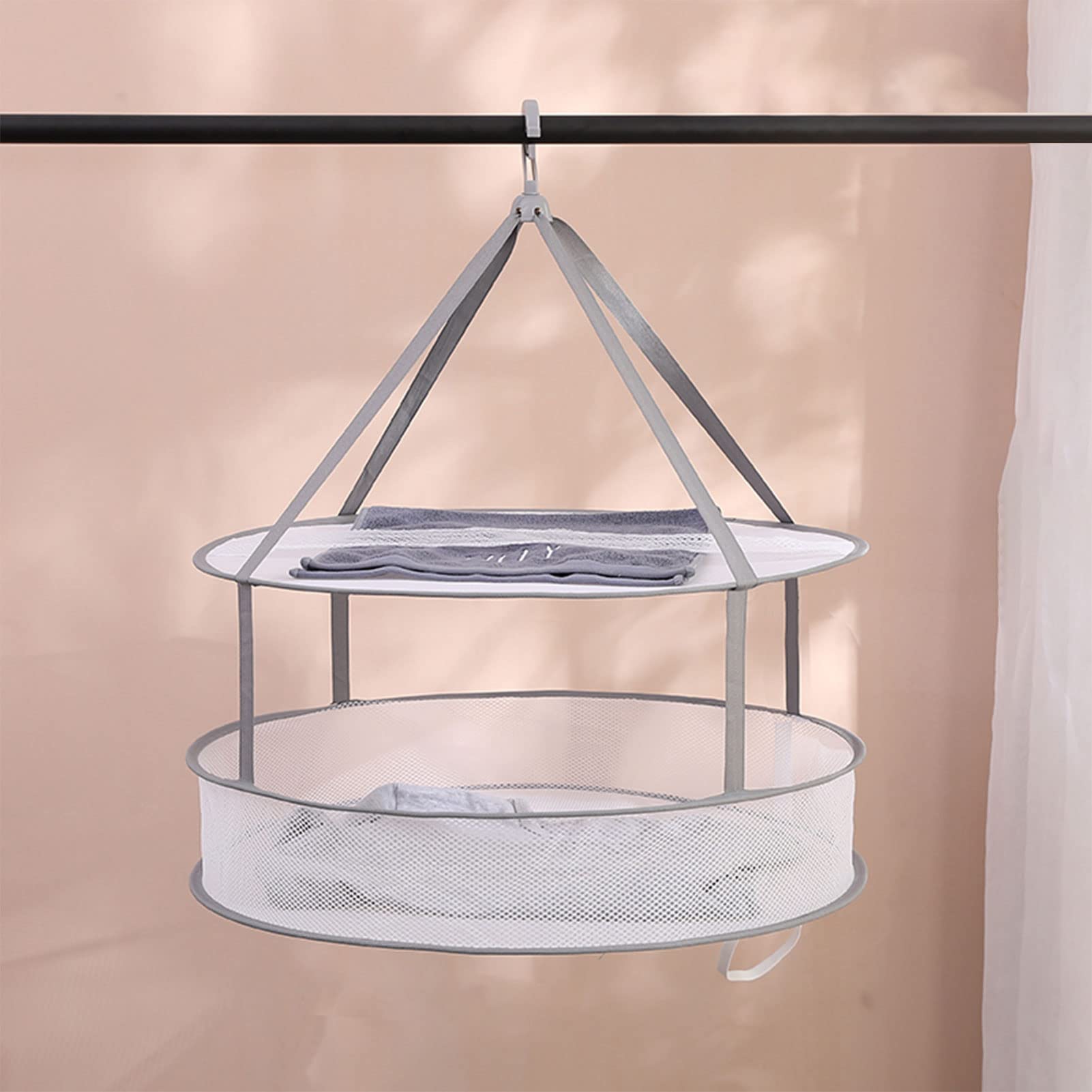 AMZWDMZ Dryer Mesh Clothes Drying Racks,Sweater Drying Rack,Sweater Dryer,Foldable Hanging Mesh Dryer,Windproof Drying Clothes ​Net,Suitable For Outdoor And Indoor,Gray, diameter 61cm