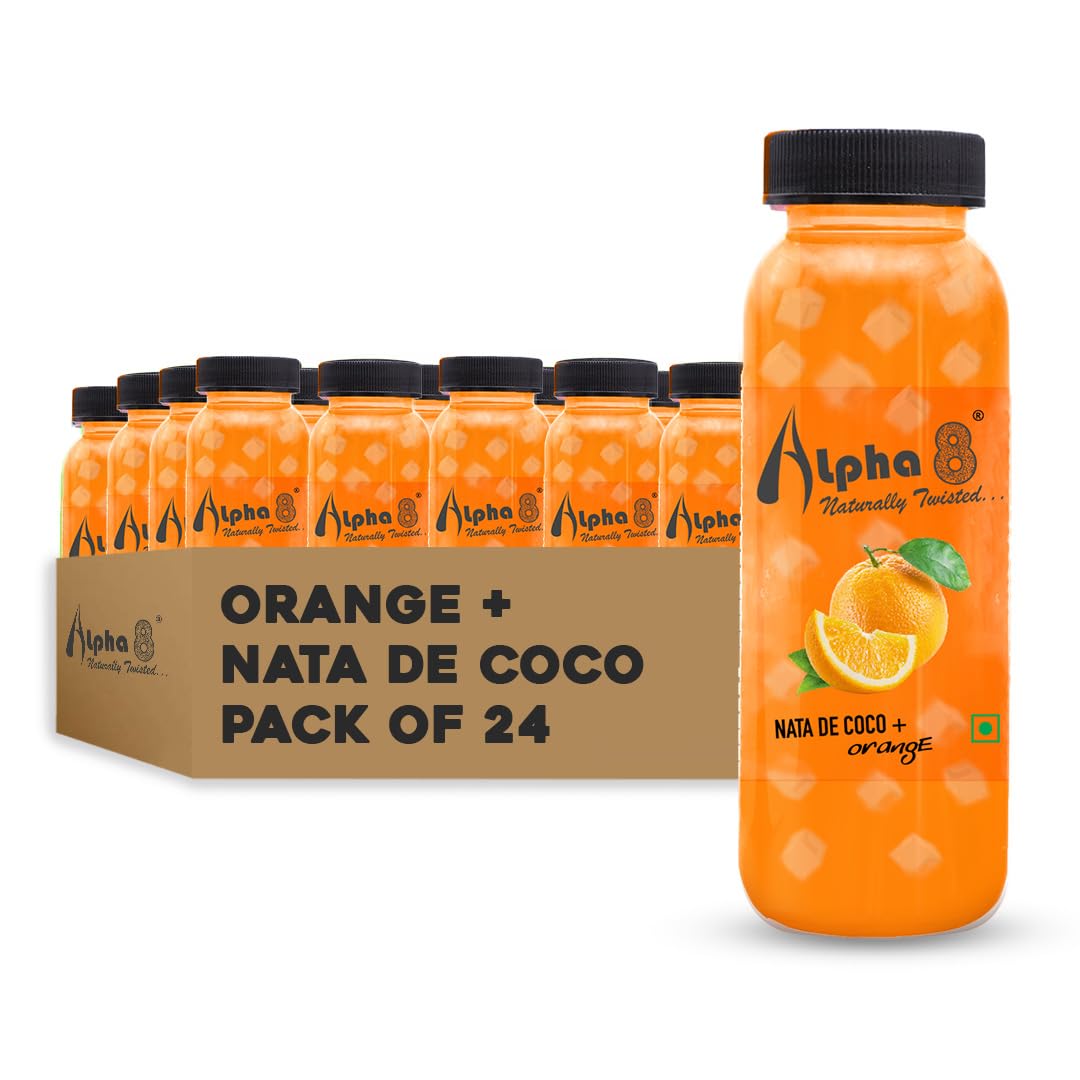 ALPHA 8 Fruit Juice Infused with Nata de Coco - Natural Energizer & Immunity Booster, Healthy Juice, High Fiber, Real Natural Taste Juice(Orange, Pack of 24)-image-37
