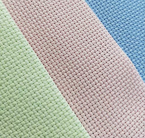 Image of KCS 3 pc of 12 inch x 18 inch 14CT Counted Cotton Aida Cloth Cross Stitch Fabric (Light Blue+Pink+Light Green)