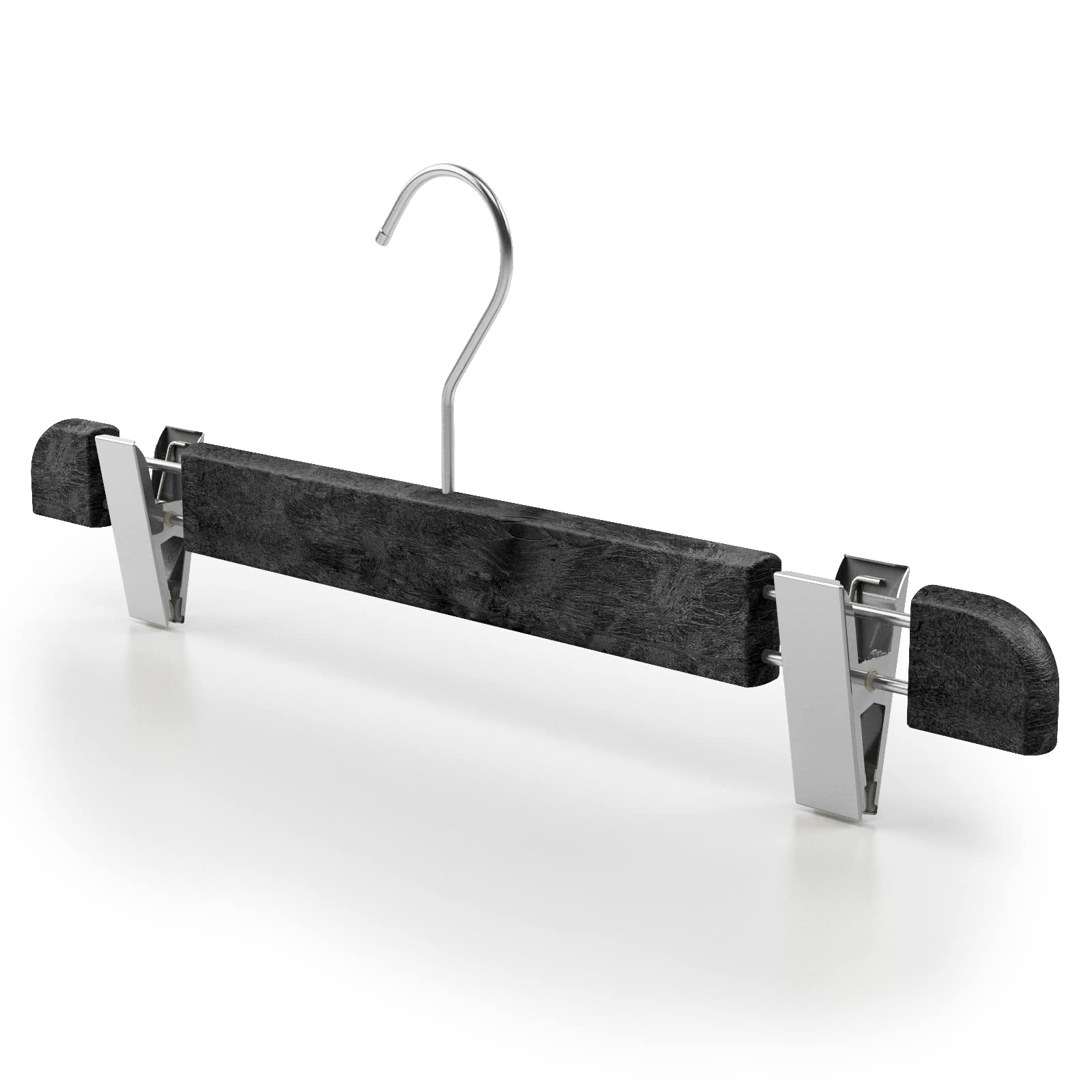 Mainetti Appendini per Gonne, Pantaloni Uomo Donna, Grucce in Plastica Salvaspazio, con Clip Antiscivolo in Metallo, Effetto Venature Legno, Made in Italy, Set 10 Pezzi (Nero, gancio zincato, 38 cm)