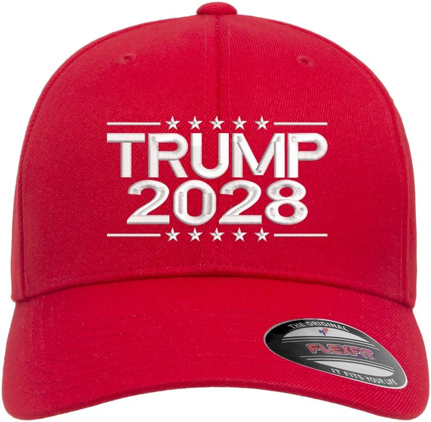 2028 Republican Election Embroidered Fitted Hat Red Curved or Flat Brim