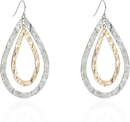 Hammered Textured Teardrop Dangling Earrings for Women, Bohemian Boho Statement Jewelry
