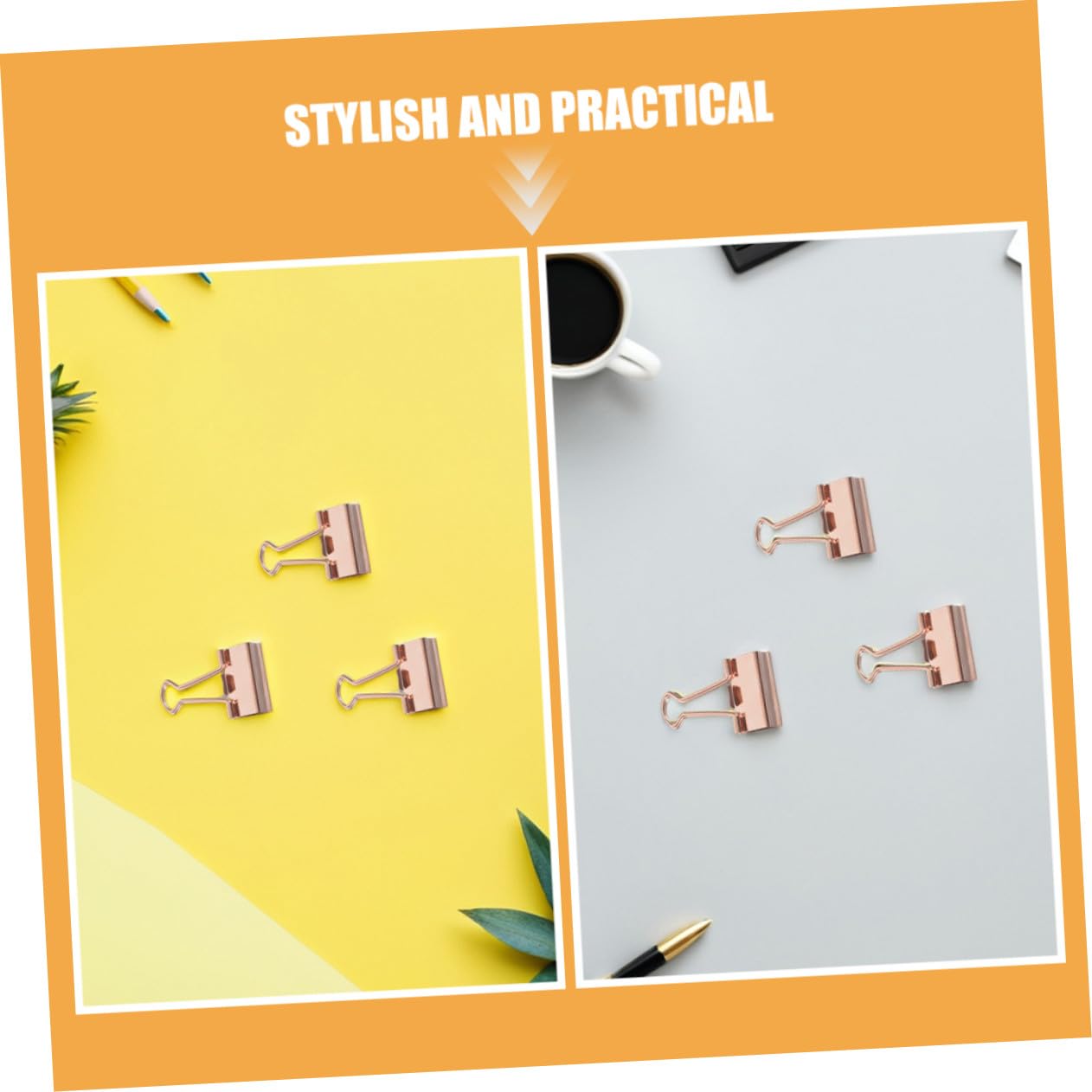 Angoily 100 Stück Metall Binder Clips Roségold Langlebige Elektrobeschichtete Büroklammern mit Starkem Halt Praktisch und Multifunktional für Dokumentenorganisation Schul Bürobedarf