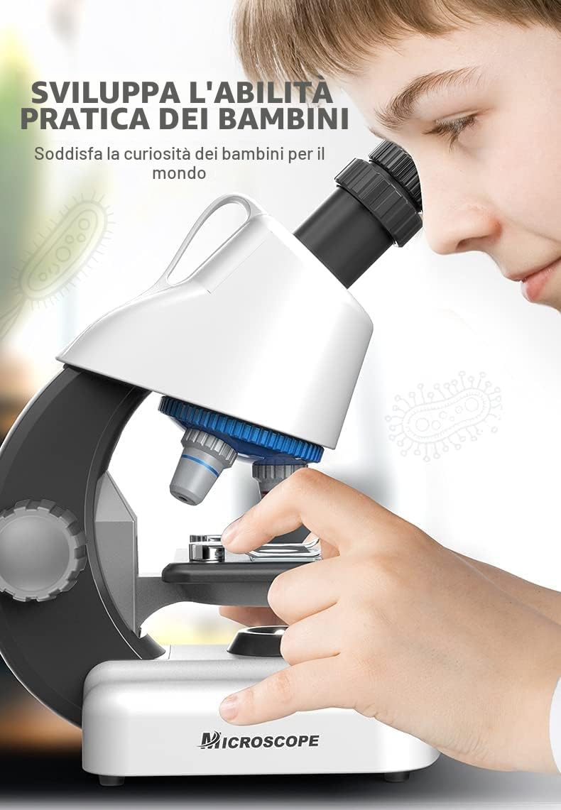STEM Microscopio per bambini Studente Principiante per Bambini Microscopi Scientifico kit Monoculari 40X- 1200X con di Scienze Educative 6+Anni