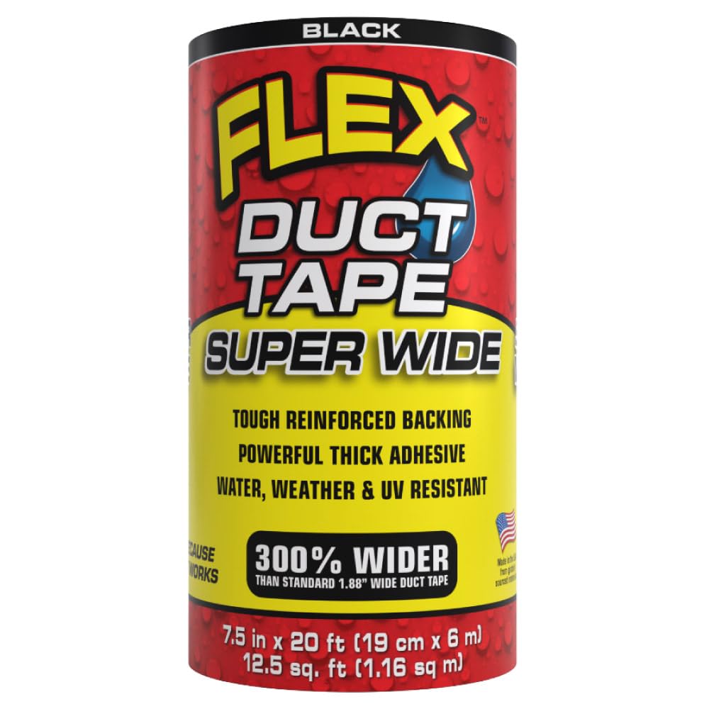 Flex Ruban adhésif super large 2,1 cm x 6,1 m noir résistant à l'eau aux intempéries et aux UV déchirable sans résidu