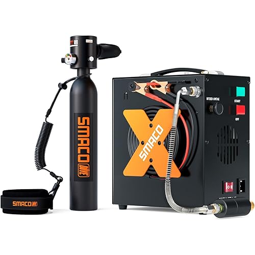 SMACO Mini Scuba Tank 0.5L Portable Small Diving Tank for Underwater Breathing Reusable Diving Cylinder up to 10 Minutes Dive Time Lung Diving Tank Emergency Rescue Pony Bottle S300