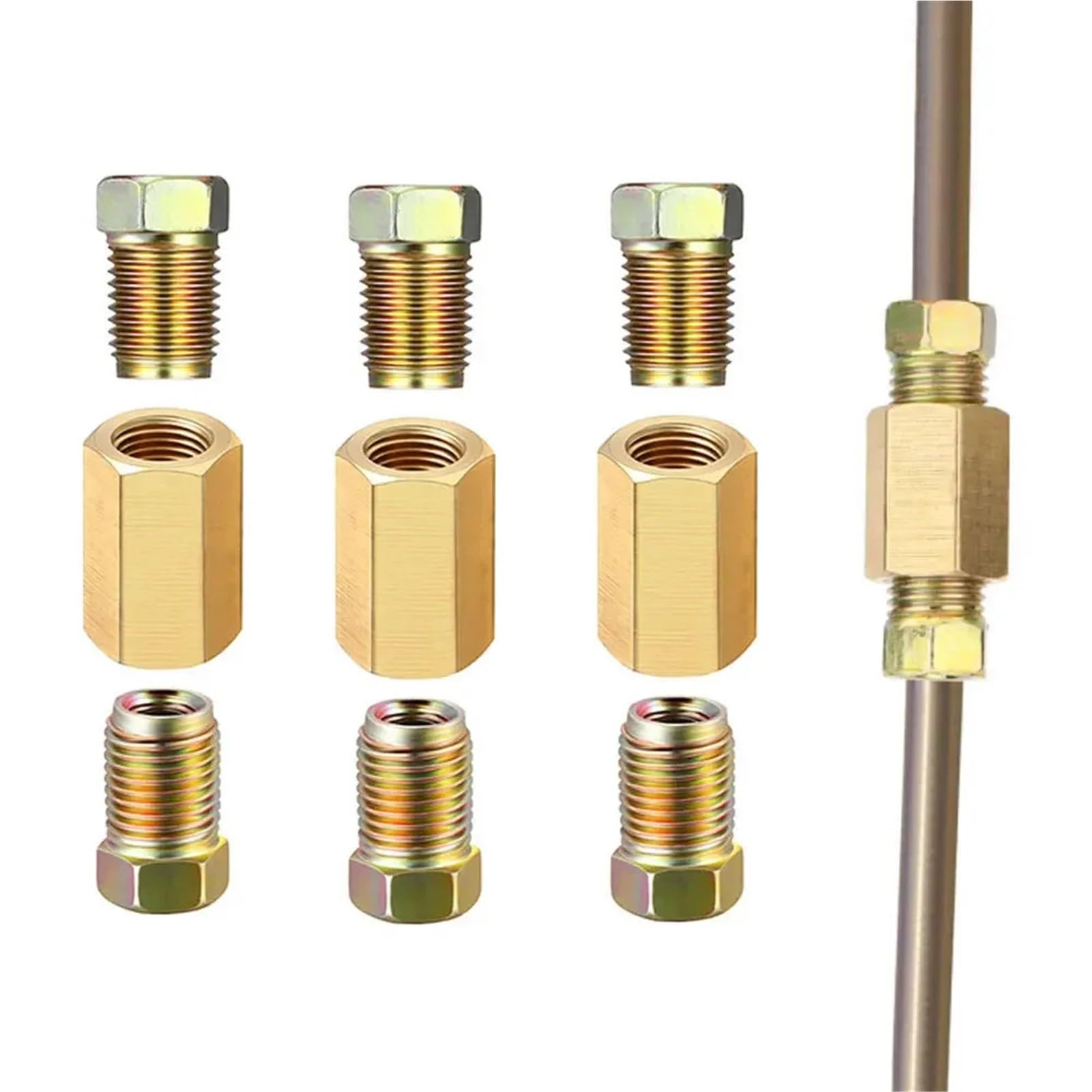 Maryear 12Pcs Set Brake Line Fittings 12Pcs Car Straight Brass Brake Line Inverted Compression Fitting Unions Wear Interior Accessories