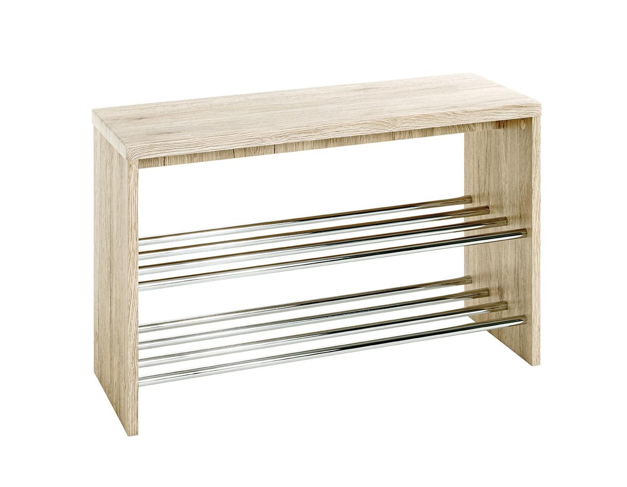 HAKU Shoe-Bench chrome, San Remo Oak, MDF - Dim.: W 81 x H 55 x D 30 cm, Style: Modern