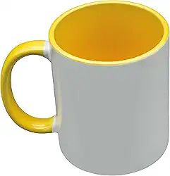 Canecas de sublimação 325 ml, interior amarelo e alça - Xícaras de café premium para projetos de prensa térmica - Design versátil de caneca de café ideal para criações personalizadas, conjunto de 1