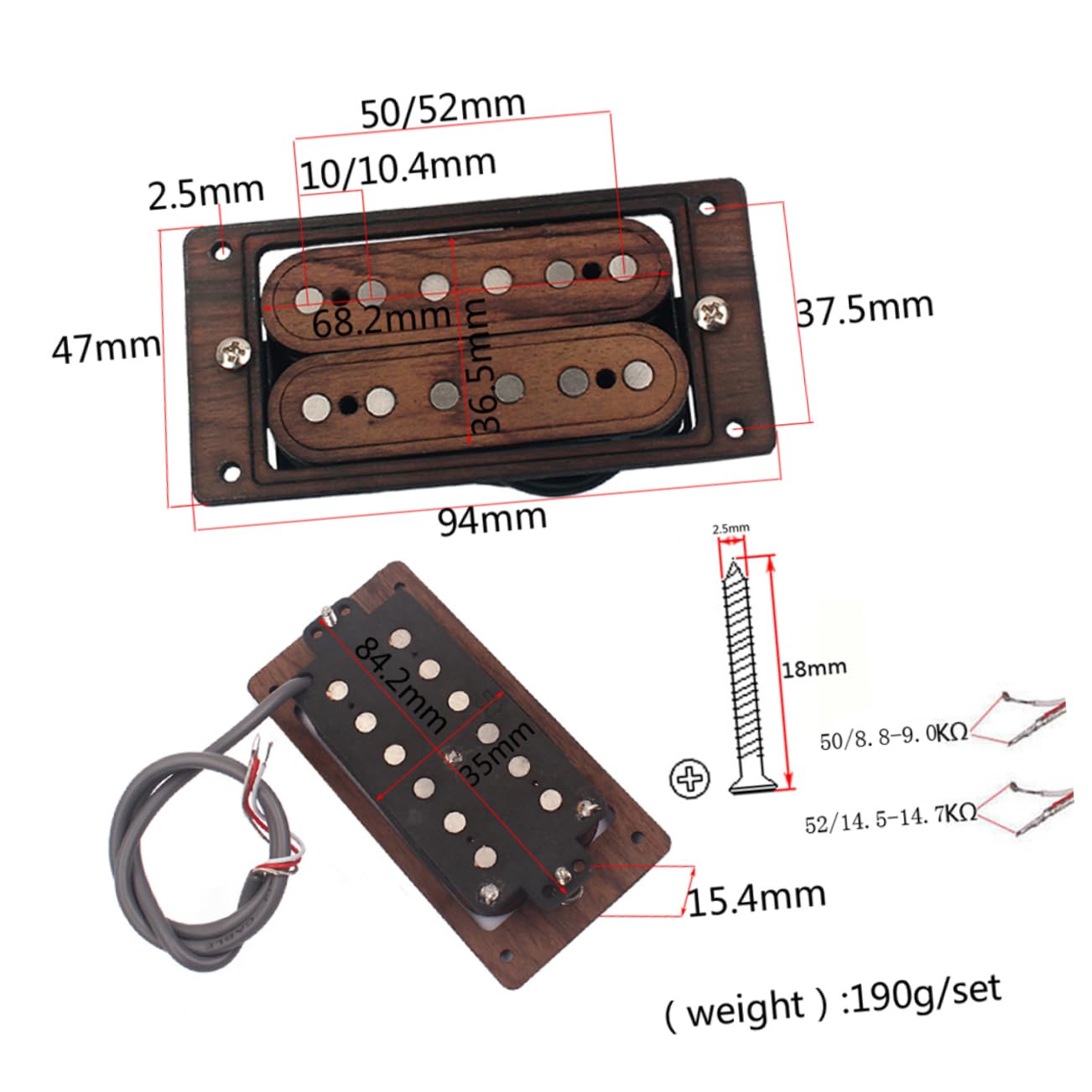 Pickup Humbucker in Palissandro per Chitarra Elettrica a 6 Corde | Ricambio per Modelli , Bilanciamento Classico, per Chitarristi, Accessorio per Strumenti