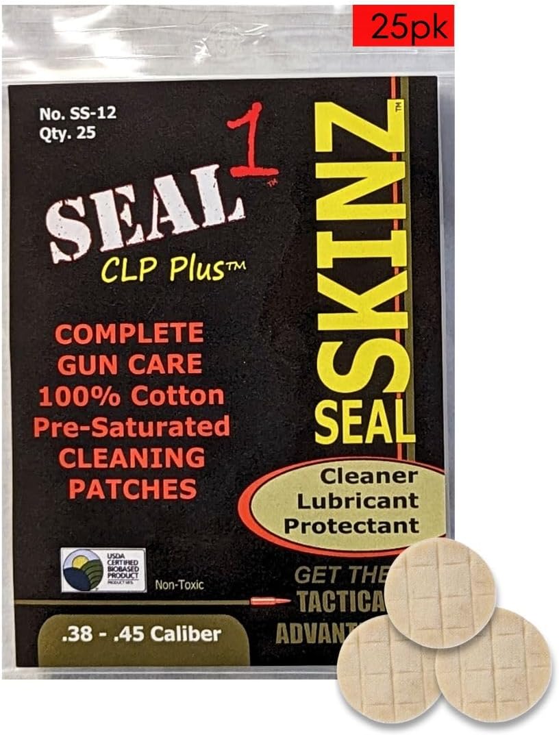 Seal Skinz Firearm Cleaner Patches | Pre-Saturated CLP Bore Patches | Gun Oil and Cleaner | Clean, Lubricate, Protect, & Prevent Rust |Multiple Sizes to Fit Any Firearm